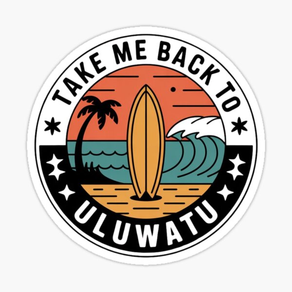 Aperçu de l'œuvre Ramenez-moi à Uluwatu – Badge de voyage de surf vintage créée et vendue par Timeless Design.