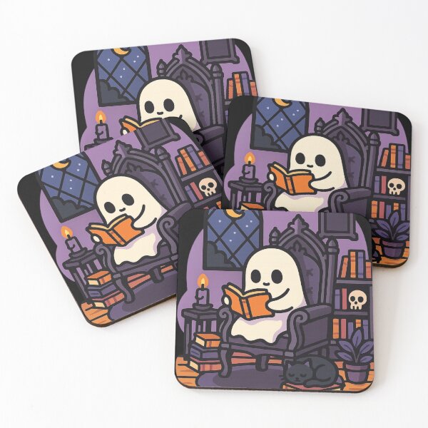 Item preview, Spooky Cozy Vibes | Goth Ghost Reading With Cute Cat | Spooky Cozy Art Print designed and sold by EnchantedDesigns .