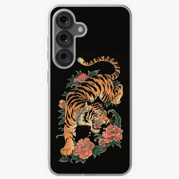 Item preview, Japanese tiger with pink flowers designed and sold by xiao xuans.