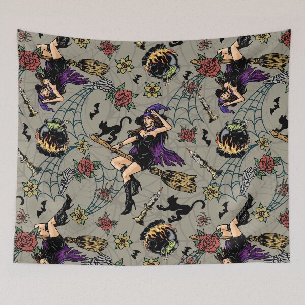 Item preview, Witchy Gothic Aesthetic | Gothic Witch & Broomstick Pattern | Spooky Alternative Magic designed and sold by EnchantedDesigns .