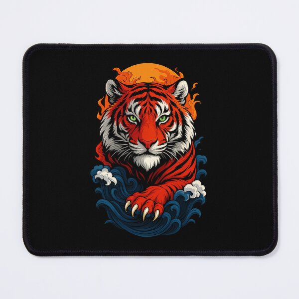 Item preview, Blaze Tiger – Fiery Red Tiger with Storm Waves Illustration designed and sold by ColorSplash123.