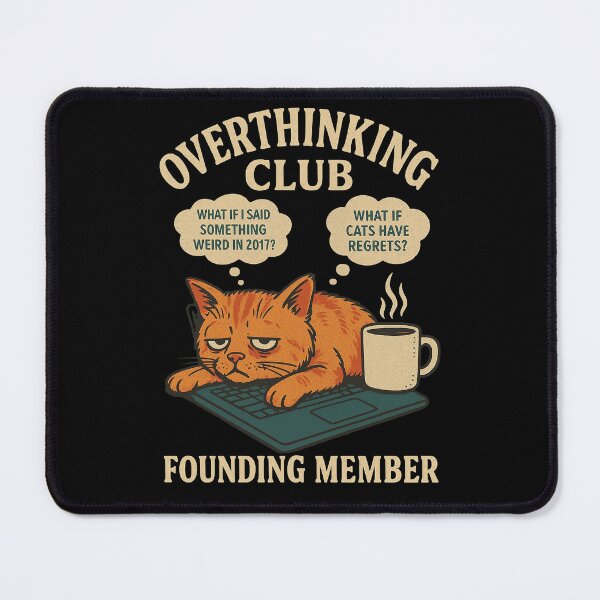 Item preview, Overthinking Club – Founding Member (Cat Edition) designed and sold by Nocturne Stitch.