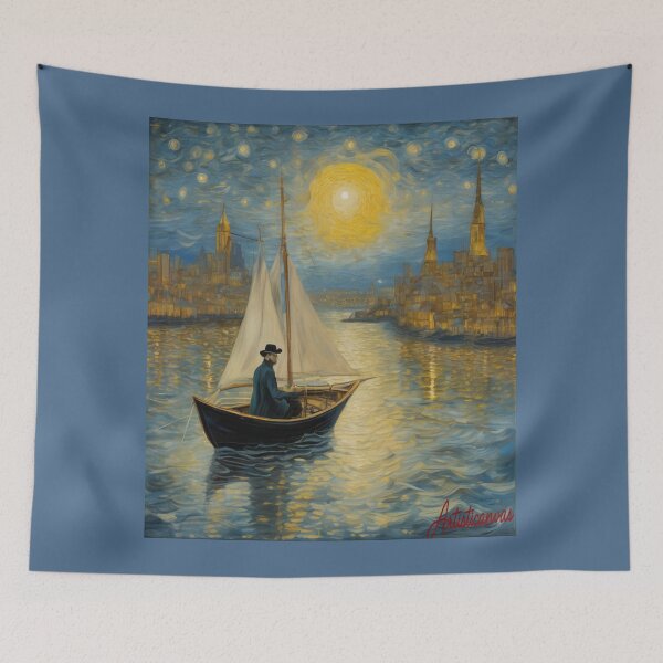 Item preview, "Moonlit Journey: Van Gogh-Inspired Night Sailing" designed and sold by Artisticanvas.