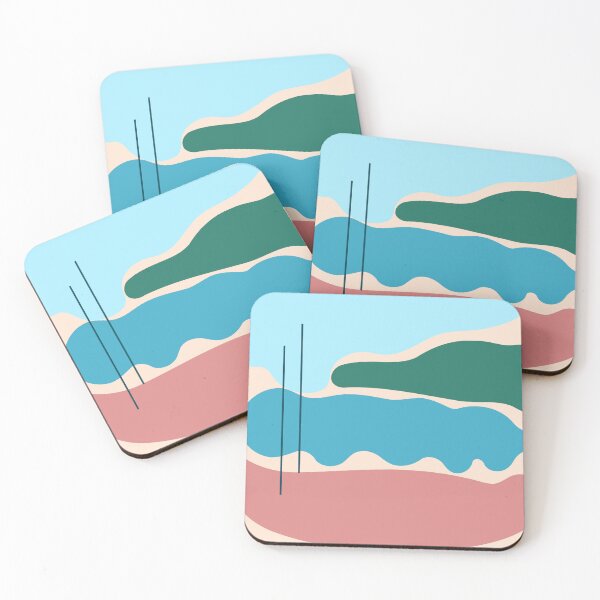 Item preview, Abstract landscape in shades of blue, green, brick pink designed and sold by strokes and splashes.