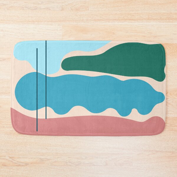Item preview, Abstract landscape in shades of blue, green, brick pink designed and sold by strokes and splashes.