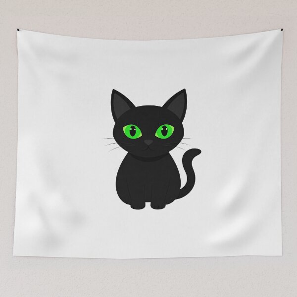 Item preview, Cartoon Black Cat with Glowing Green Eyes – Spooky Cute Halloween Design designed and sold by PrintCreations9.