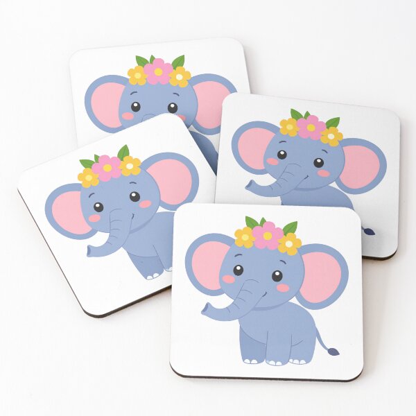 Item preview, Chibi Elephant with Tiny Trunk and Flower Crown – Cute Pastel Animal Art designed and sold by PrintCreations9.