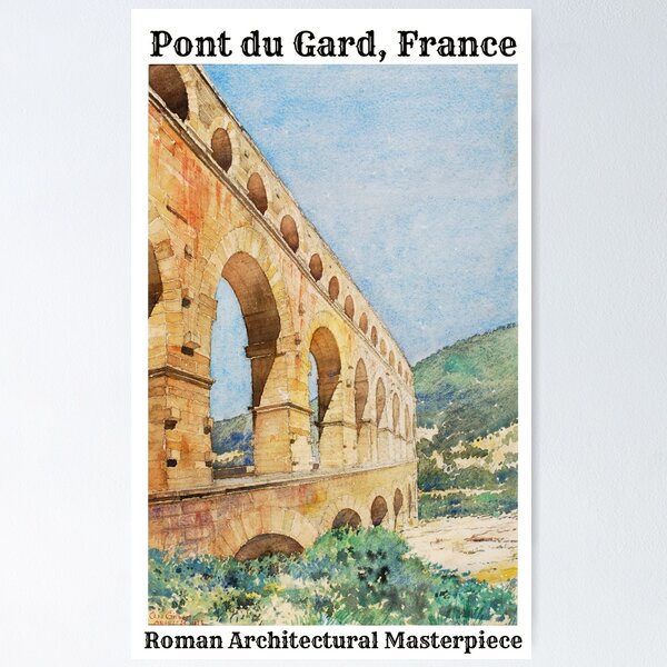 Item preview, Pont du Gard France 1926 Watercolor by Cass Gilbert – Historic Roman Aqueduct Architectural Print designed and sold by CulturalCurios.