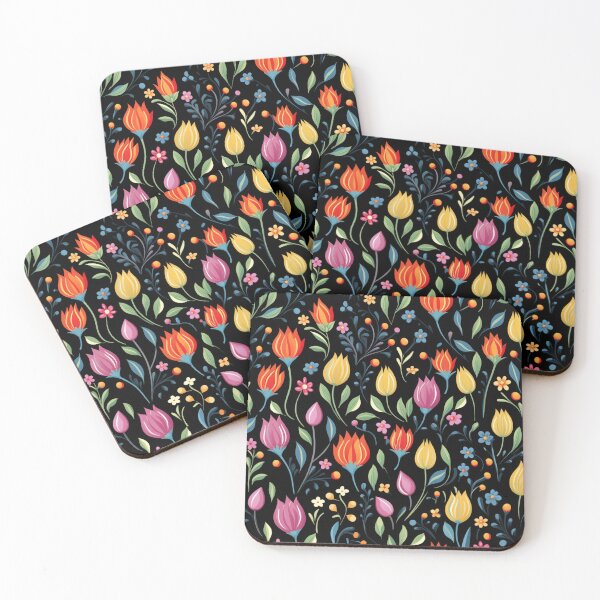 Item preview, Vibrant Colorful Flowers on Black Background designed and sold by HasHs.