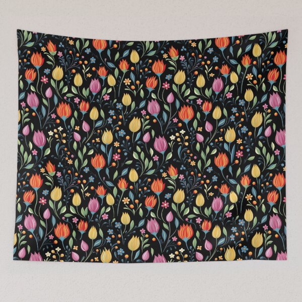 Item preview, Vibrant Colorful Flowers on Black Background designed and sold by HasHs.