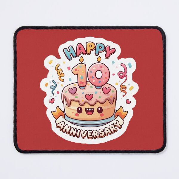 Item preview, Kawaii 10th Happy Anniversary Cake Illustration designed and sold by PrintBreeze.