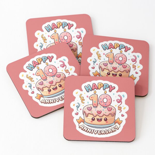 Item preview, Kawaii 10th Happy Anniversary Cake Illustration designed and sold by PrintBreeze.