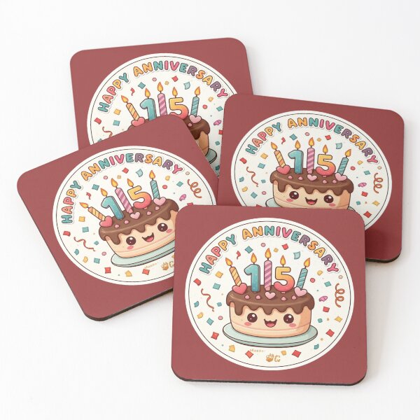 Item preview, Cute Kawaii 15th Happy Anniversary Cake Art designed and sold by PrintBreeze.