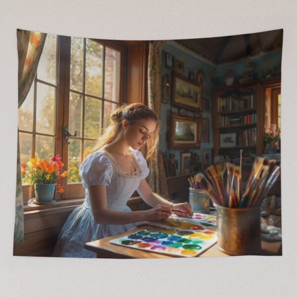 Item preview, Brushstrokes of Elegance: A Victorian Woman Creating in Her Art Studio designed and sold by BlareBlare.