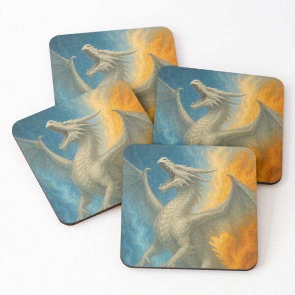 Item preview, Stunning Angry White Dragon in the Flames! designed and sold by LoveVintageToo.