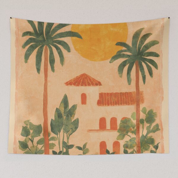 Item preview, Sun Drenched Casa with Palms Mediterranean Tropical Vibes designed and sold by trajeado14.