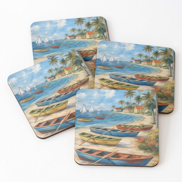Item preview, Bateaux de Pêche Colorés sur une Plage de Sable au Coucher  Solei l designed and sold by Drawingshirts.