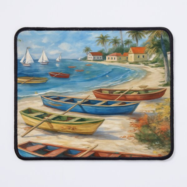 Item preview, Bateaux de Pêche Colorés sur une Plage de Sable au Coucher Solei l designed and sold by Drawingshirts.