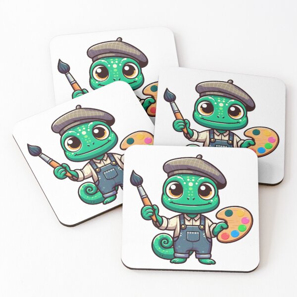 Item preview, Cartoon Chameleon Painter with Palette – Colorful Art Animal designed and sold by Confuzz1ed.