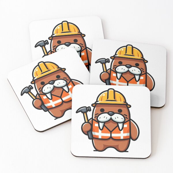 Item preview, Cartoon Walrus Construction Worker – Funny Building Animal Art designed and sold by Confuzz1ed.