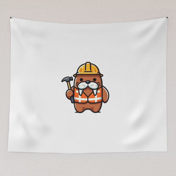Item preview, Cartoon Walrus Construction Worker – Funny Building Animal Art designed and sold by Confuzz1ed.