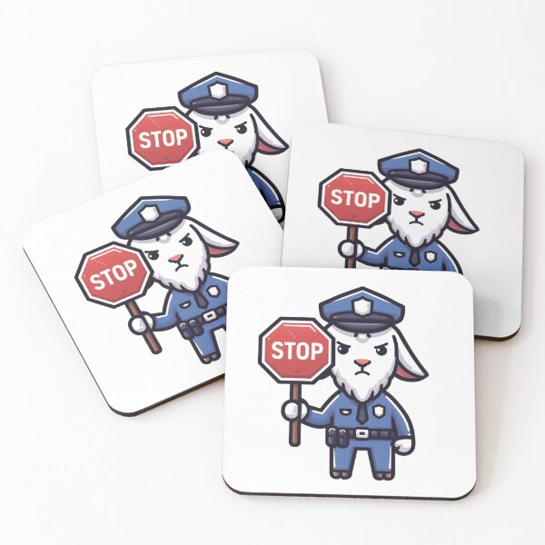 Item preview, Stern Cartoon Goat Police Officer with Stop Sign – Funny Law Animal designed and sold by Confuzz1ed.