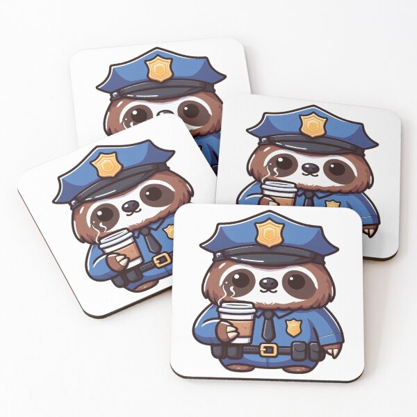 Item preview, Lazy Cartoon Sloth Police Officer with Coffee – Chill Law Animal Art designed and sold by Confuzz1ed.