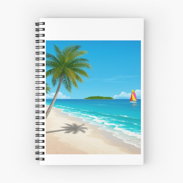 Item preview, Magnifique Plage Tropicale avec Voilier et Palmiers  Stunning Tropical Beach with Sailboat and Palm Trees designed and sold by Drawingshirts.