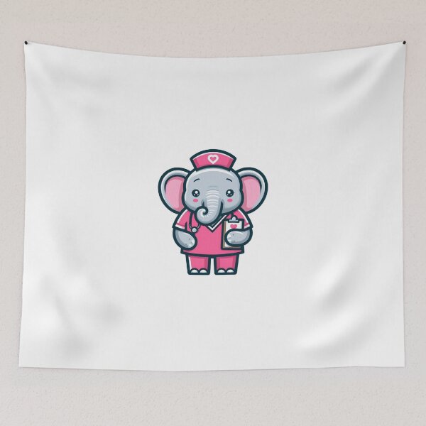 Item preview, Cartoon Elephant Nurse in Pink Uniform – Big Hearted Medical Animal designed and sold by Confuzz1ed.