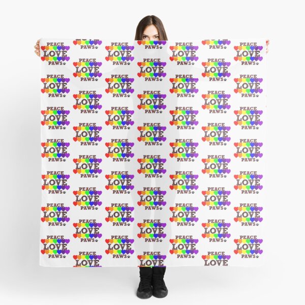 Peace, Love & Paws Rainbow Hearts Dog Slogan Gifts for Dog Lovers Scarf