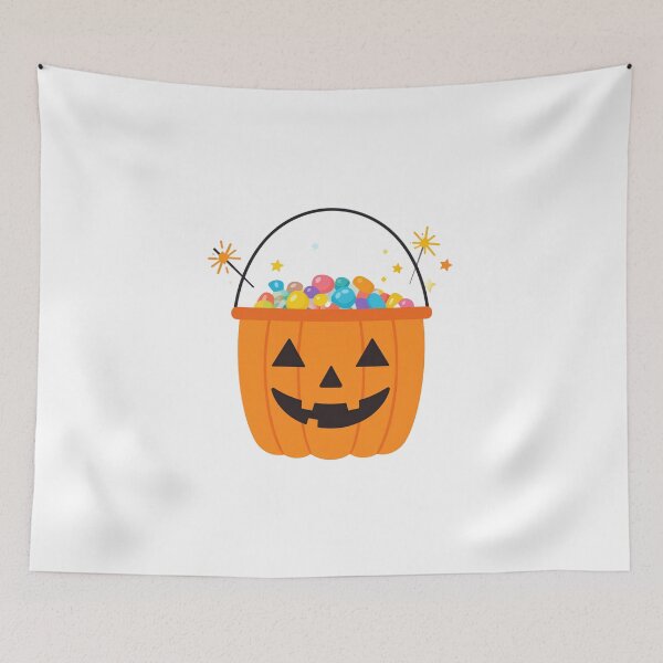 Item preview, Kawaii Chibi Pumpkin Bucket Full of Candy and Sparkles – Cute Halloween Illustration designed and sold by PrintCreations9.