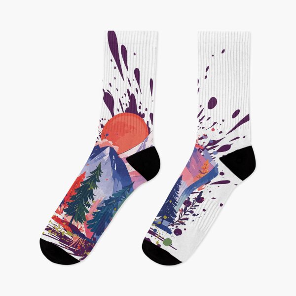 Item preview, Colorful splashes behind high mountains between trees designed and sold by OooPstudio.