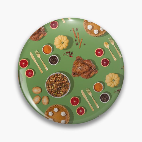Item preview, Festive Thanksgiving Feast Pattern – Roast Turkey, Pumpkin Pie, and Autumn Sides on Green Background designed and sold by PygmyTitan Photo.