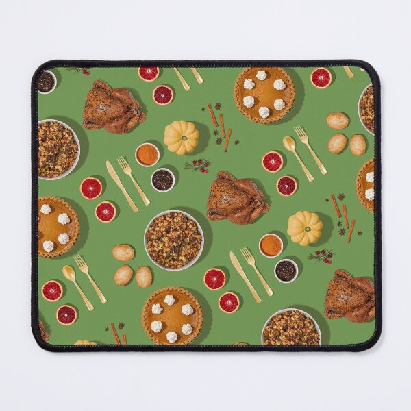 Item preview, Festive Thanksgiving Feast Pattern – Roast Turkey, Pumpkin Pie, and Autumn Sides on Green Background designed and sold by PygmyTitan Photo.