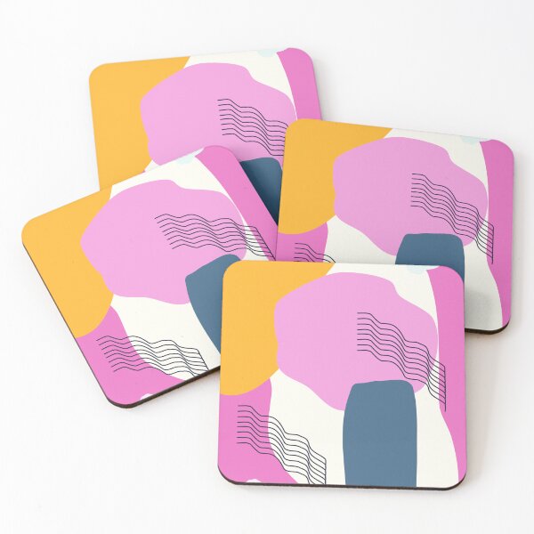 Item preview, Manchas y ondas, arte mural abstracto en colores rosa, azul y naranja brillantes designed and sold by strokes and splashes.