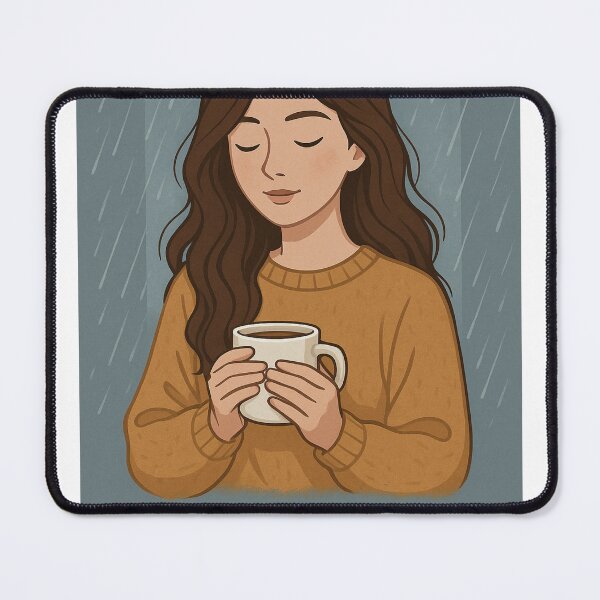 Item preview, She Is Like the Rain – Coffee in the Rain Girl Illustration Elle est comme la pluie – Illustration d’une fille avec café sous la pluie designed and sold by Drawingshirts.