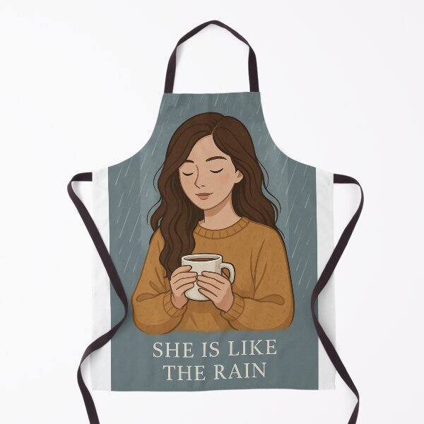 Item preview, She Is Like the Rain – Coffee in the Rain Girl Illustration Elle est comme la pluie – Illustration d’une fille avec café sous la pluie designed and sold by Drawingshirts.