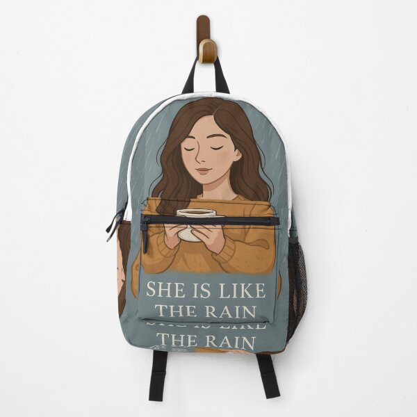 Item preview, She Is Like the Rain – Coffee in the Rain Girl Illustration Elle est comme la pluie – Illustration d’une fille avec café sous la pluie designed and sold by Drawingshirts.
