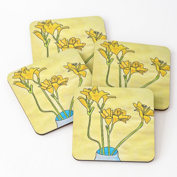 Item preview, Yellow Flowers in blue vase -watercolour  designed and sold by FionaFitzArt.