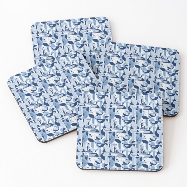 Item preview, Abstract geometric birds - blue designed and sold by InkofNocturna.