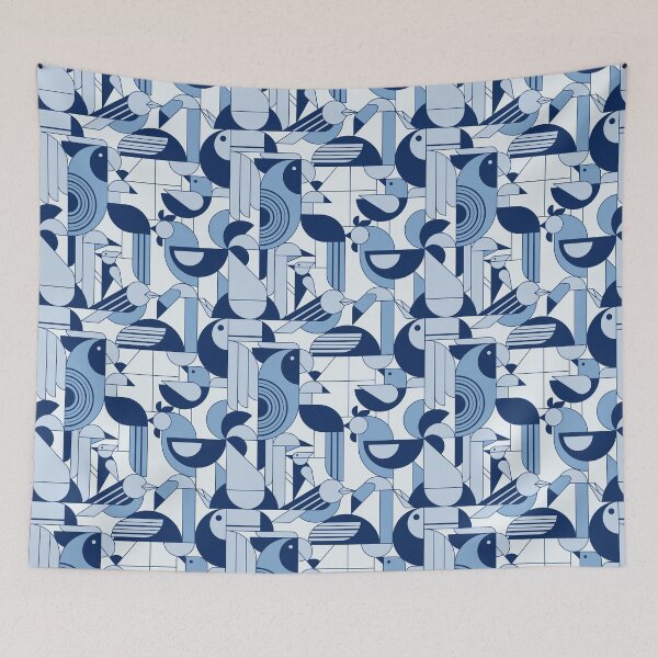 Item preview, Abstract geometric birds - blue designed and sold by InkofNocturna.