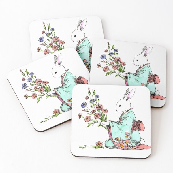 Item preview, Rabbit in Kimono with Flowers designed and sold by Scribbles & Doodles by Jinx.