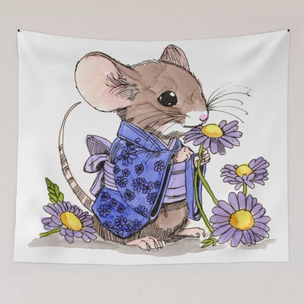 Item preview, Kimono Mouse With Flowers designed and sold by Scribbles & Doodles by Jinx.