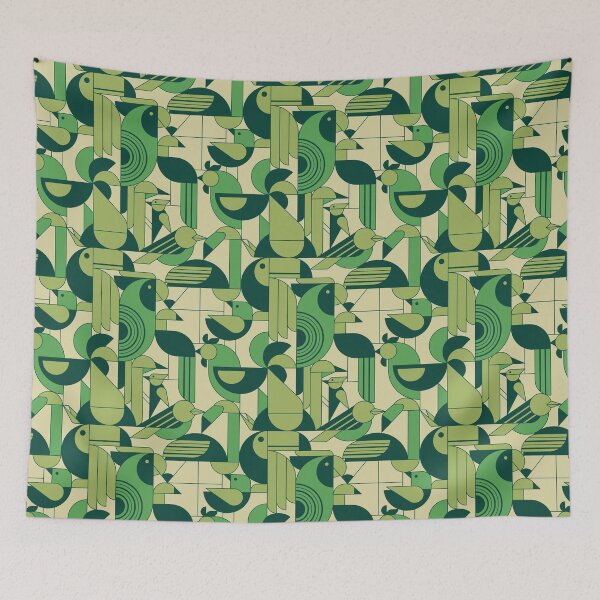 Item preview, Abstract geometric birds - green designed and sold by InkofNocturna.