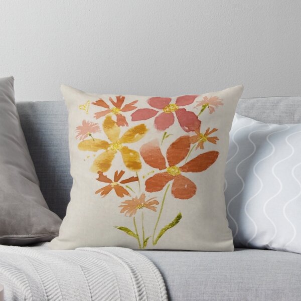 Item preview, Almohada primaveral con flores naranjas y rosas sobre un fondo gris claro designed and sold by Yinzer Gifts And More.
