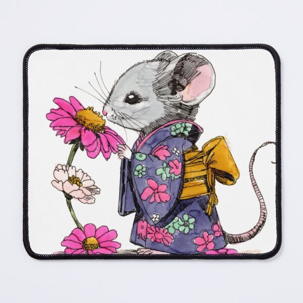 Item preview, Kimono Mouse with Flower 2 designed and sold by Scribbles & Doodles by Jinx.