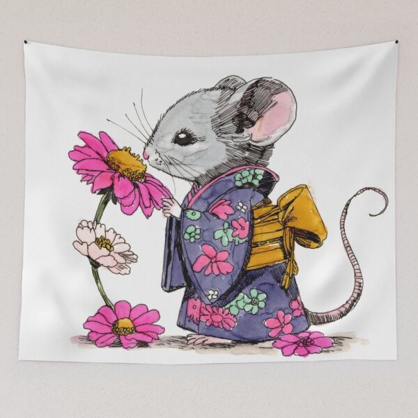 Item preview, Kimono Mouse with Flower 2 designed and sold by Scribbles & Doodles by Jinx.