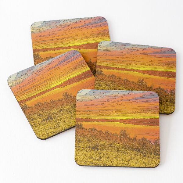 Item preview, Vibrant Cartoon Sunset Over the Lake – Scenic Nature Artwork designed and sold by TrailThrottleCo.