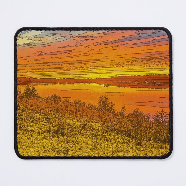 Item preview, Vibrant Cartoon Sunset Over the Lake – Scenic Nature Artwork designed and sold by TrailThrottleCo.