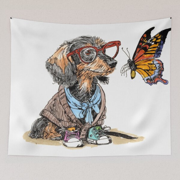 Item preview, Wirehaired Doxie and Butterfly designed and sold by Scribbles & Doodles by Jinx.
